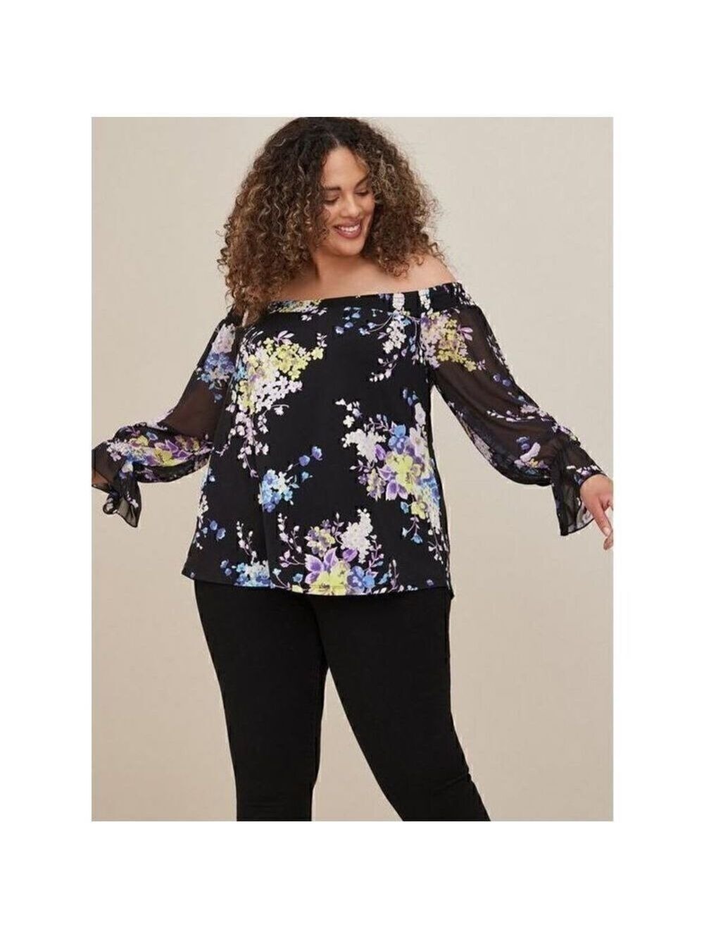 Torrid Off-Shoulder With Chiffon Sleeves Swing Top (Sz 3)